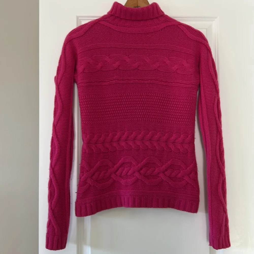 Garnet Hill Cashmere Cable Knit Sweater Turtleneck Magenta Pink M w MEASUREMENTS - Picture 9 of 12